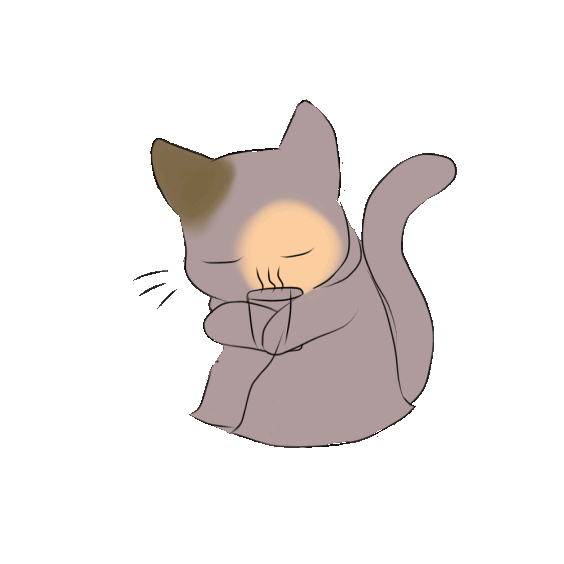 Goonie the cat, she likes drinking tea and being wrapped in her favorite blanket
